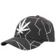 Black/White Curved Bill Baseball Cap Hat ,Cotton Adjustable Sport Cap, Embroidered Weed Leaf and Wavy Stripes